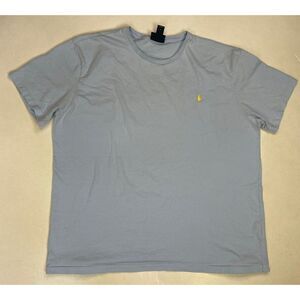 VINTAGE Polo Ralph Lauren Blank T-shirt Men XL Light Blue Pony Yellow